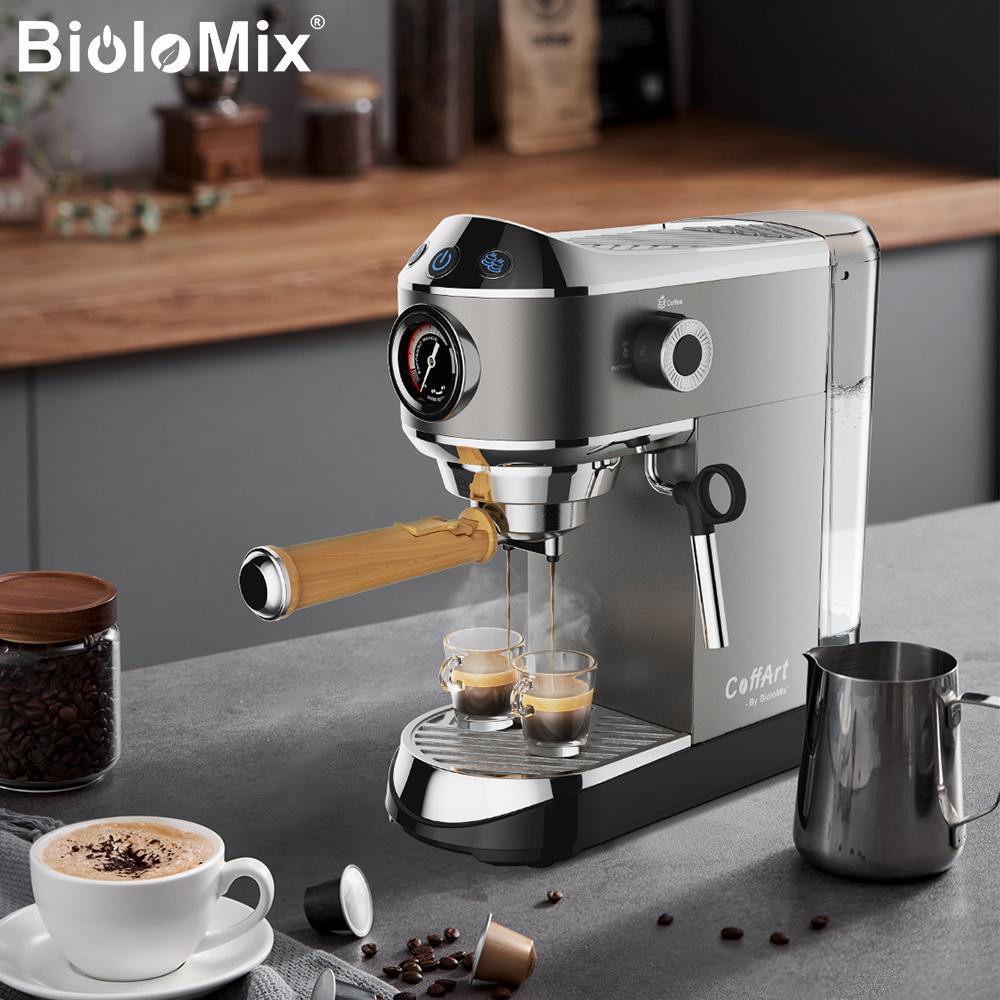 Biolomix 7008 Stainless Steel Espresso Coffee Machine,20Bar Pressure,1450W,Pressure Gauge,Milk Frother Steam Wand,Tank for Home Latte Cappuccino