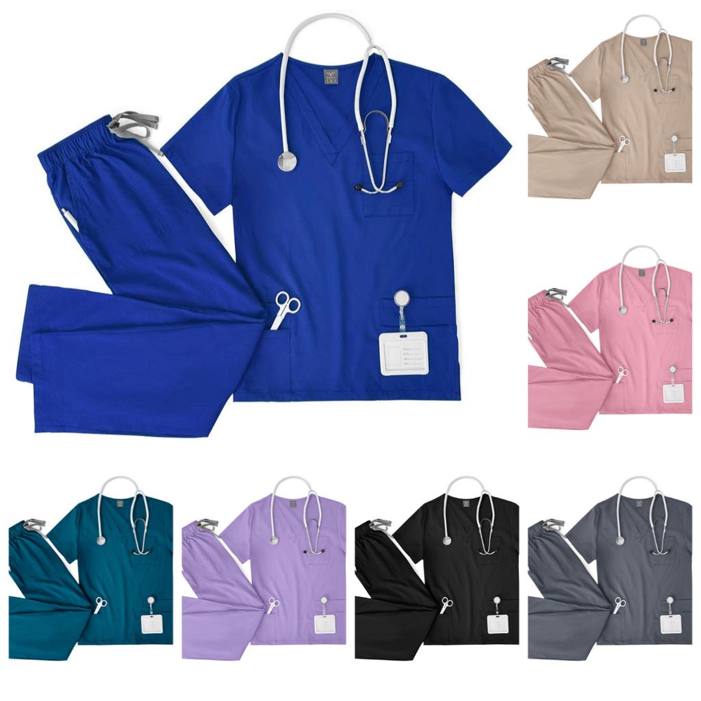 Uniformi mediche unisex Uomo Donna Abbigliamento infermieristico Laboratorio Costume di bellezza Set scrub infermiera Camice clinico Pantaloni