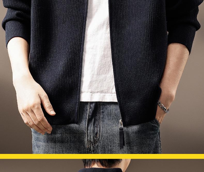 High-End American Trendy Men's 2025 Autumn/Winter Three-Stripe Knit Stand Collar Cardigan Sweater