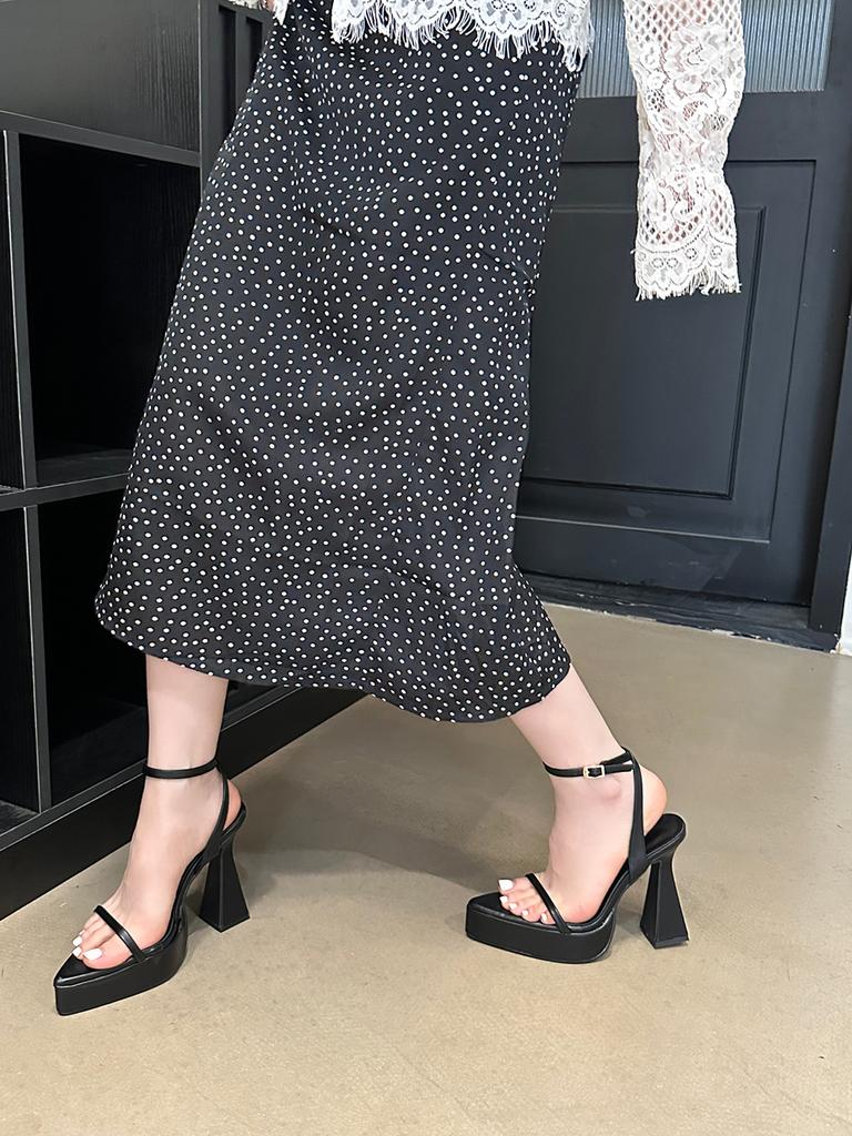 fashion Pointed Toe Women Sandals Platform Sandals Black White Silver Ankle Strap Thick High Heels Summer Slides Shoes Woman 35-39