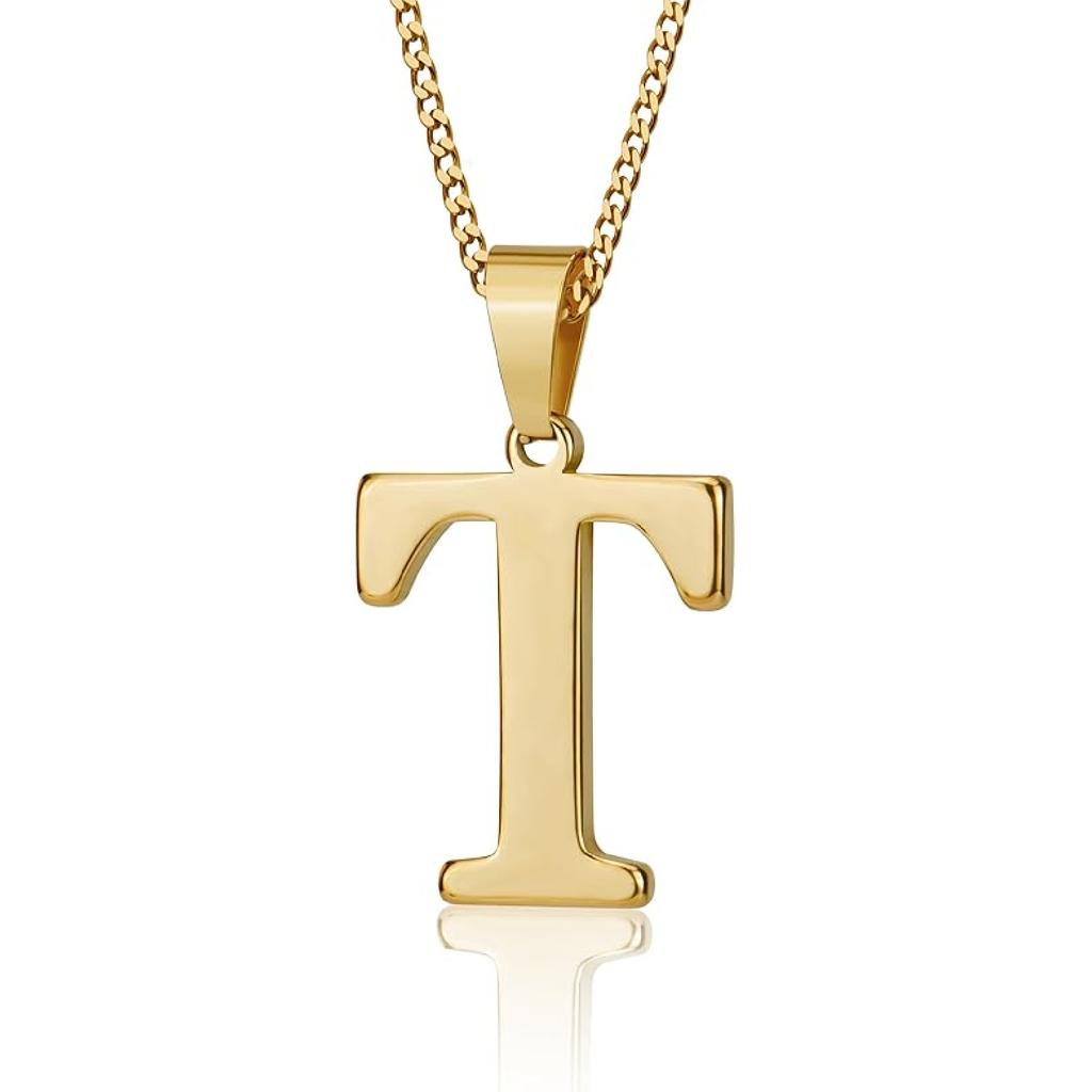 Suweibuke Initial Necklace for Men Women Boys Girls, 18K Gold Plated 26 Letters Pendant Necklace, Personalized Jewelry Gifts