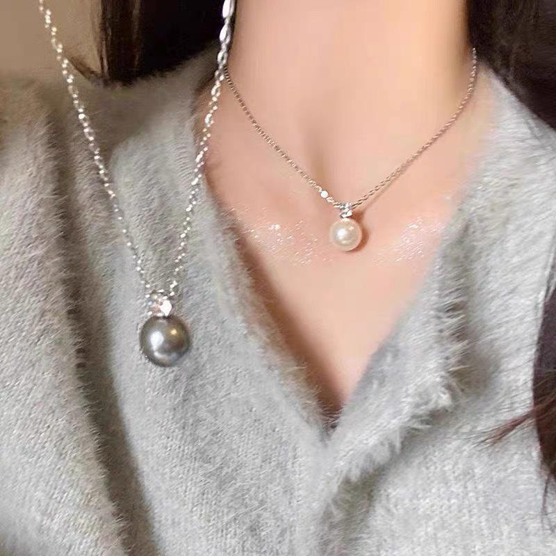 2024 New Elegant Gray Pearl Zircon Pendant Necklace for Women - Luxury High-End Style