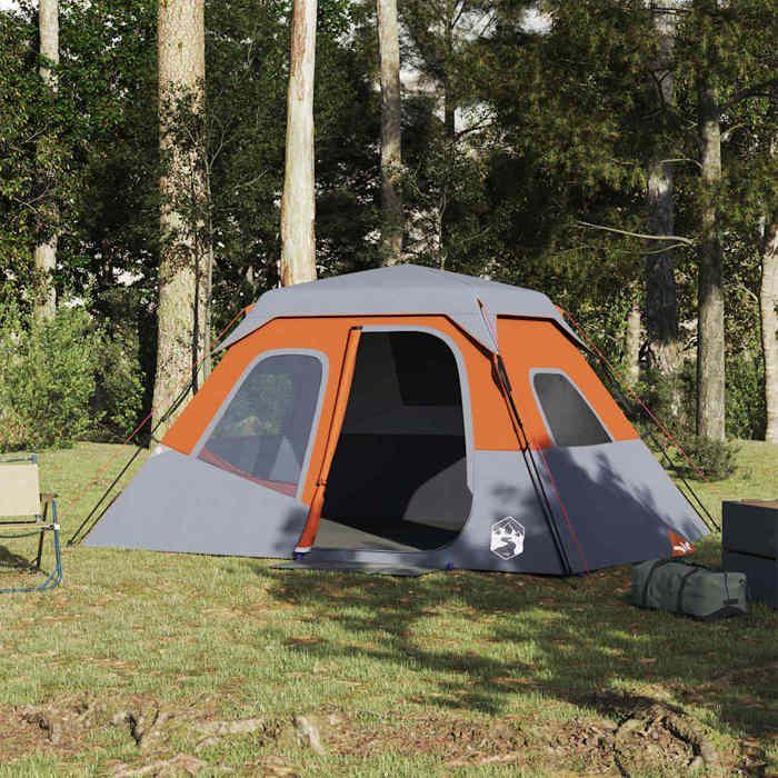 VidaXL Tente de Camping 6 Personnes, Tente d'Ombrage avec Sac de Transport, Auvent Portable avec Parois Latérales, Gris et 94297
