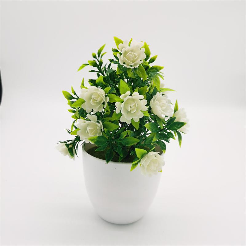 Artificial Green Plant Ornaments: Small Potted Rose Bonsai for Home Décor