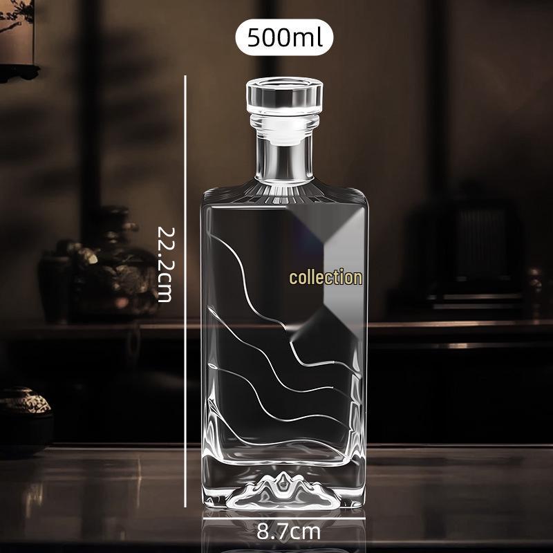 500ml Water Ripple Volcanic Base Transparent Baijiu Bottle Set - Original Pulp Glass Collection Series.