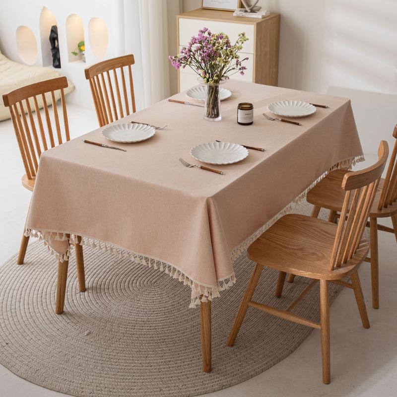 Imitation Cotton And Linen Tablecloth Waterproof And Oil-Proof Leave-In Light Luxury High-End Coffee Table Tablecloth Rectangular Solid Color