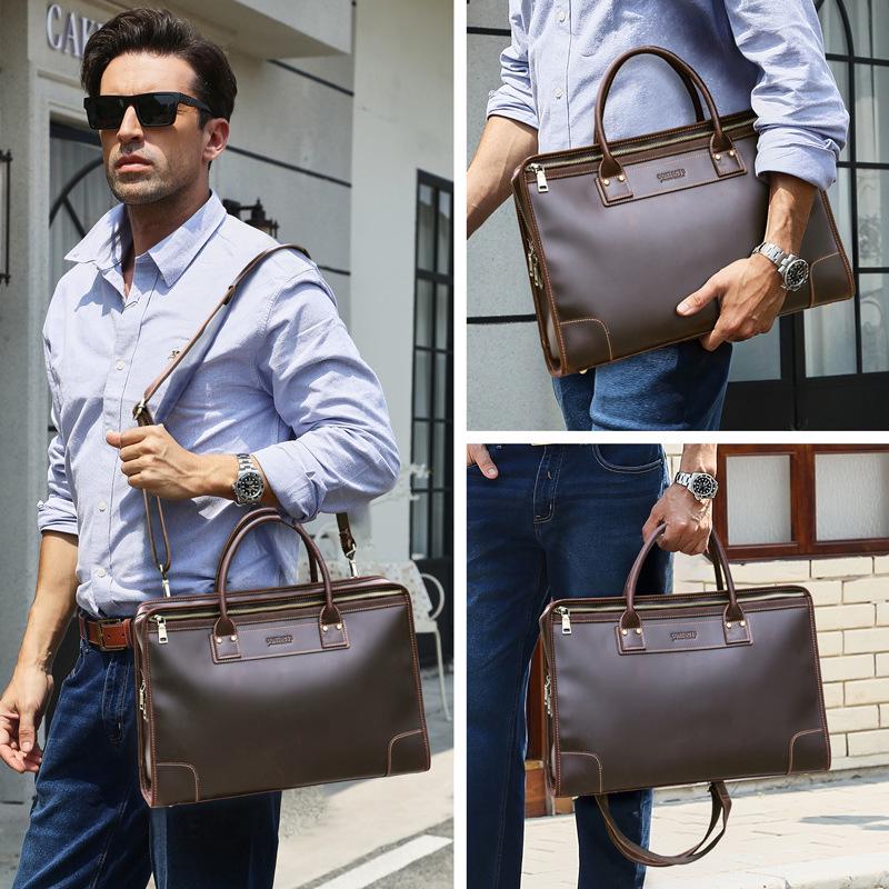 Black Angel Genuine Leather 14.2" Laptop Messenger Bag for Men