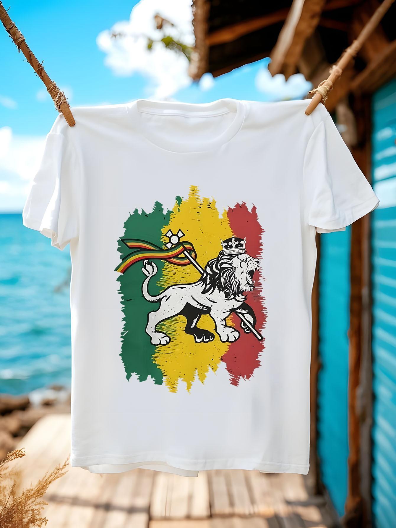 Vintage Rasta Lion of Judah Graphic T-shirt - White Background with Green XXXXL