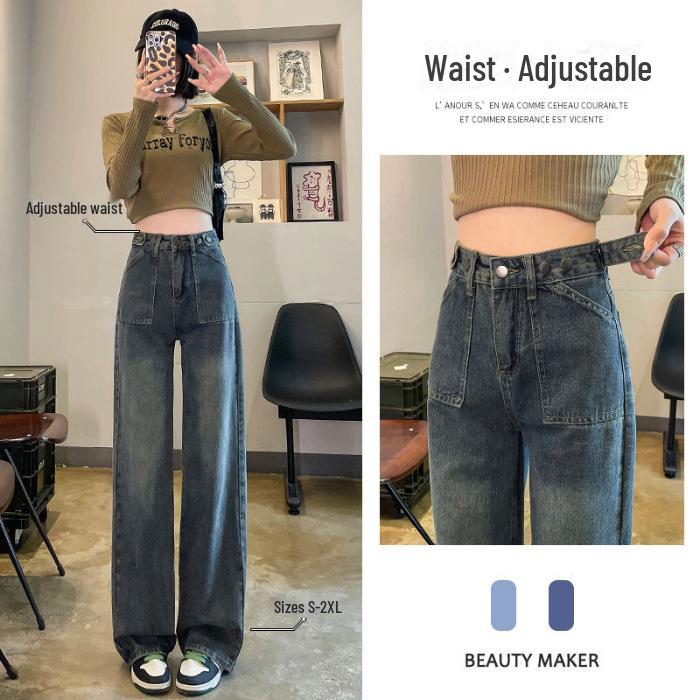 

Джинсы широкого покроя с высокой талией и регулируемыми штанинами для женщин цвета цементно-серого цвета - Осень Slim Fit XL