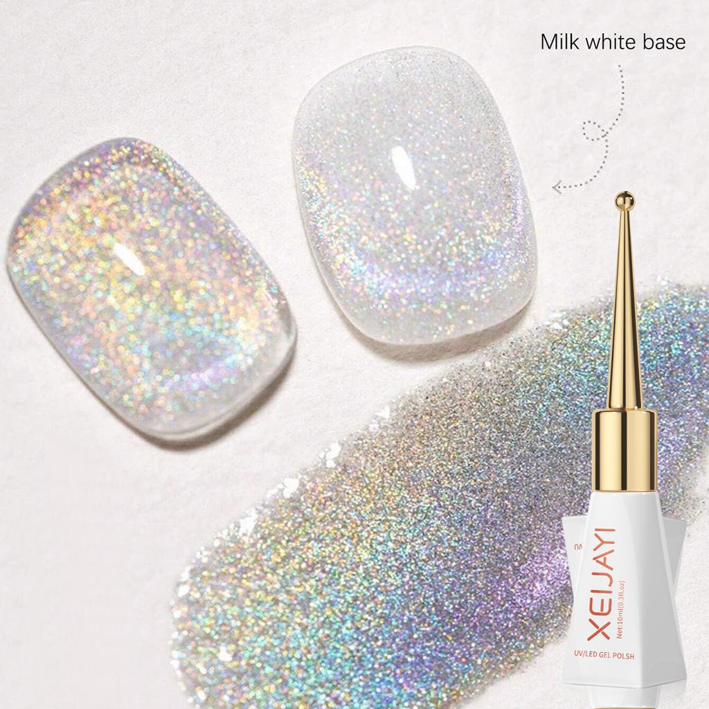 Rainbow Cat Eye Gel Nail Polish - Multi-Color Chrome Holographic Magnetic Gel, High Glitter Flash for Professional Salon & DIY Home Manicure