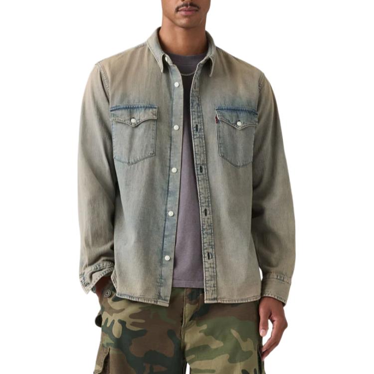 Levis Comfortable Versatile Fashion Western Loose Pointed Collar Long Sleeve Shirt Men Shirts A1919-0073