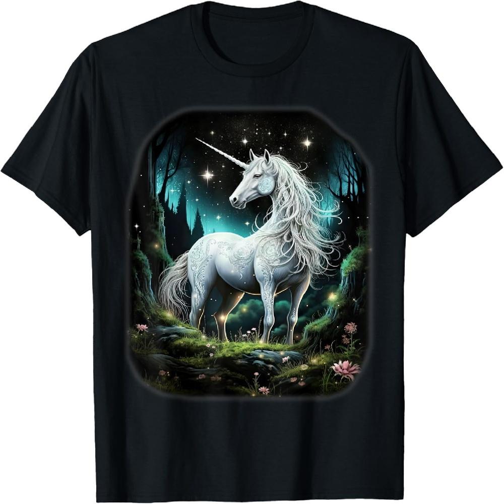 

Фантастичний білий Єдиноріг, що стоїть у лісі зірок, Футболка XXXXXL чорний