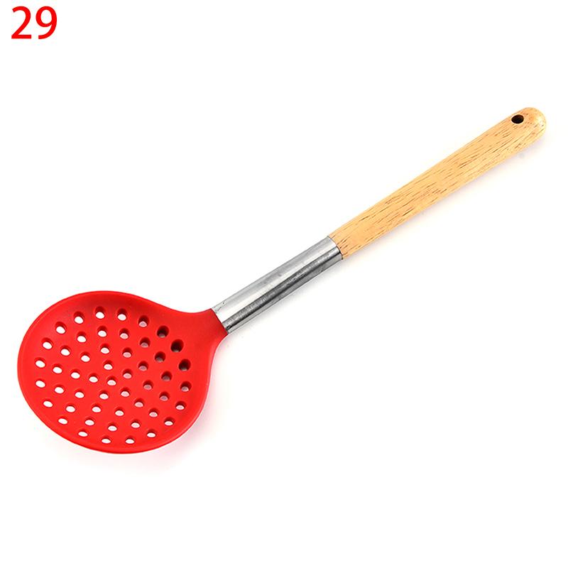Silicone Kitchenware Non-Stick Heat-Resistant Cookware Kitchen Utensils Set Spatula Shovel Spoon Wooden Handle Cooking Tool Set