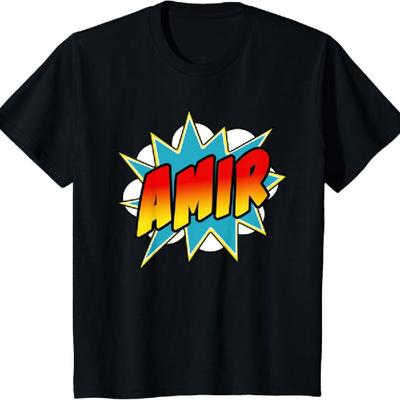 Kids Boys Amir Name Comic Book Superhero T-Shirt
