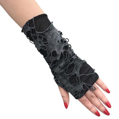 Casul Broken Slit כפפות סקסיות גותיות ללא אצבעות כפפות ליל כל הקדושים כפפות ליל כל הקדושים שחורים קרועים דקור כפפות קוספליי