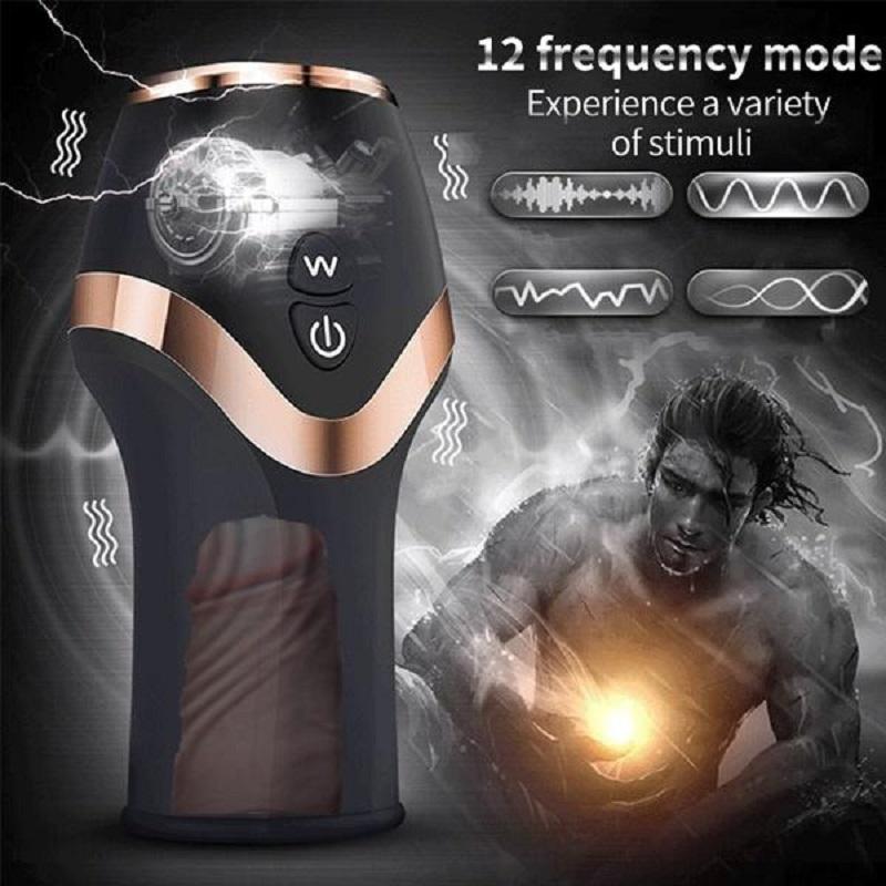 Pussy Male Glans Massager Muži Sexuální hračky Vibrační masturbační pohár Penis Delay Trainer 12 druhů frekvence vibrací Aircraft Cup