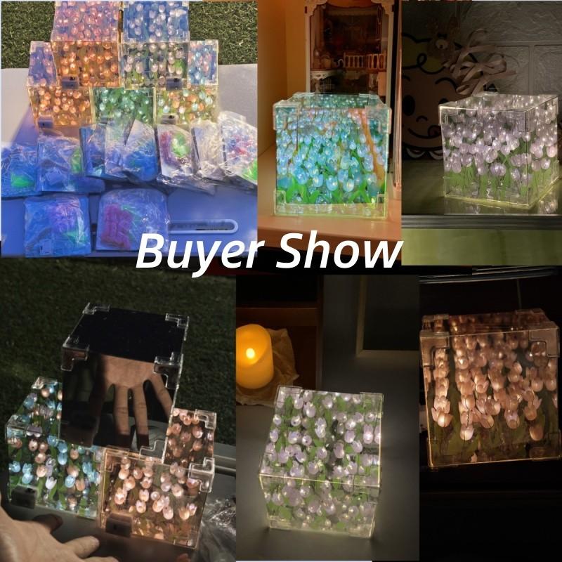 Lumină de noapte Marea Florilor de Lalele Lucrată Manual DIY Pachet Material Lampă Lalea Oglindă Tridimensională Decorațiune Creativă Ornament Ornament Cadou Cuplu Student