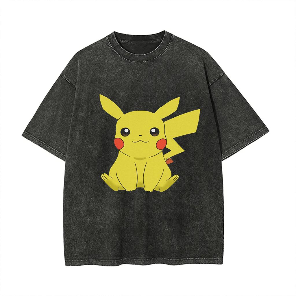 Oversized Pokemon Vintage Wash T-Shirt Man Women Y2k 2026 Unisex Harajuku Graphic Tee Short Sleeve Tee Loose Casual Tops Summer