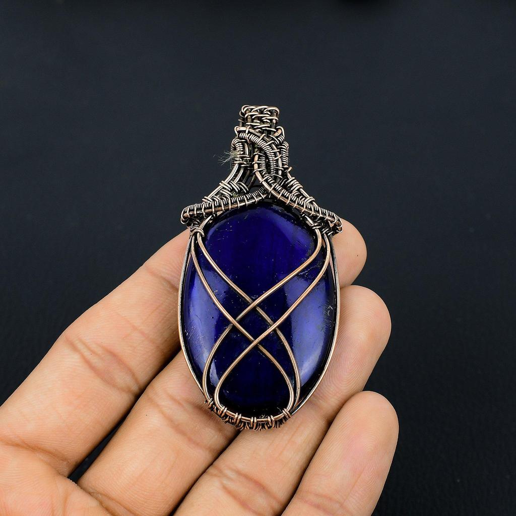 Blue Flash Labradorite Handmade Pendant, Natural Gemstone Jewelry, 999 Copper Wire Wrapped Pendant Jewelry, For Gift
