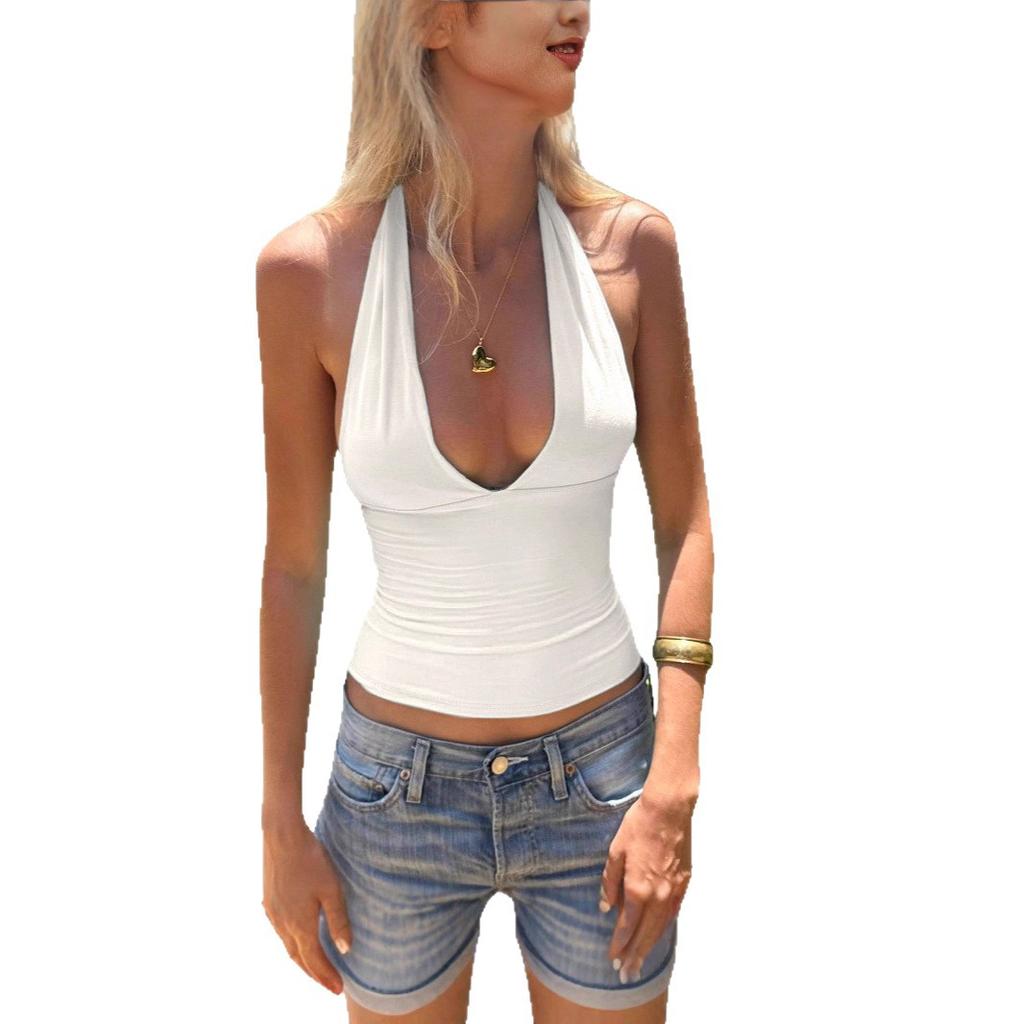 New, European and American summer suspender Spice Girl vest fashion plaid top women's halter