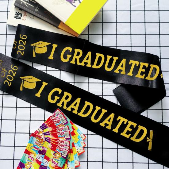Class of 2026 Graduation Cap Sash Badge Set I Graduated Satin Stole