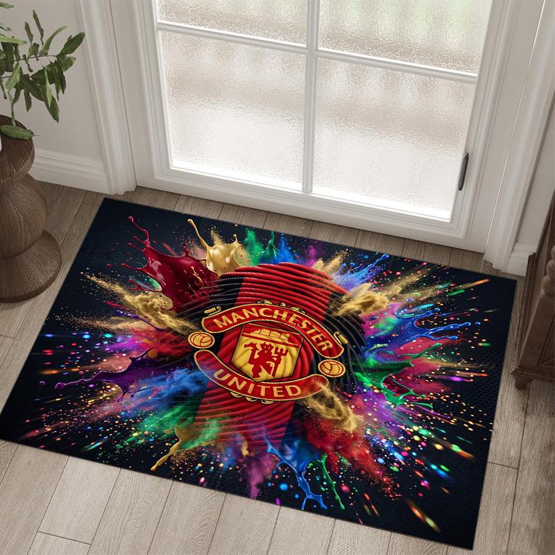 Tappeto in Velluto di Cristallo Design Manchester United Accogliente Non?Tappeto Stampato Antiscivolo per Camera da Letto Soggiorno Ingresso
