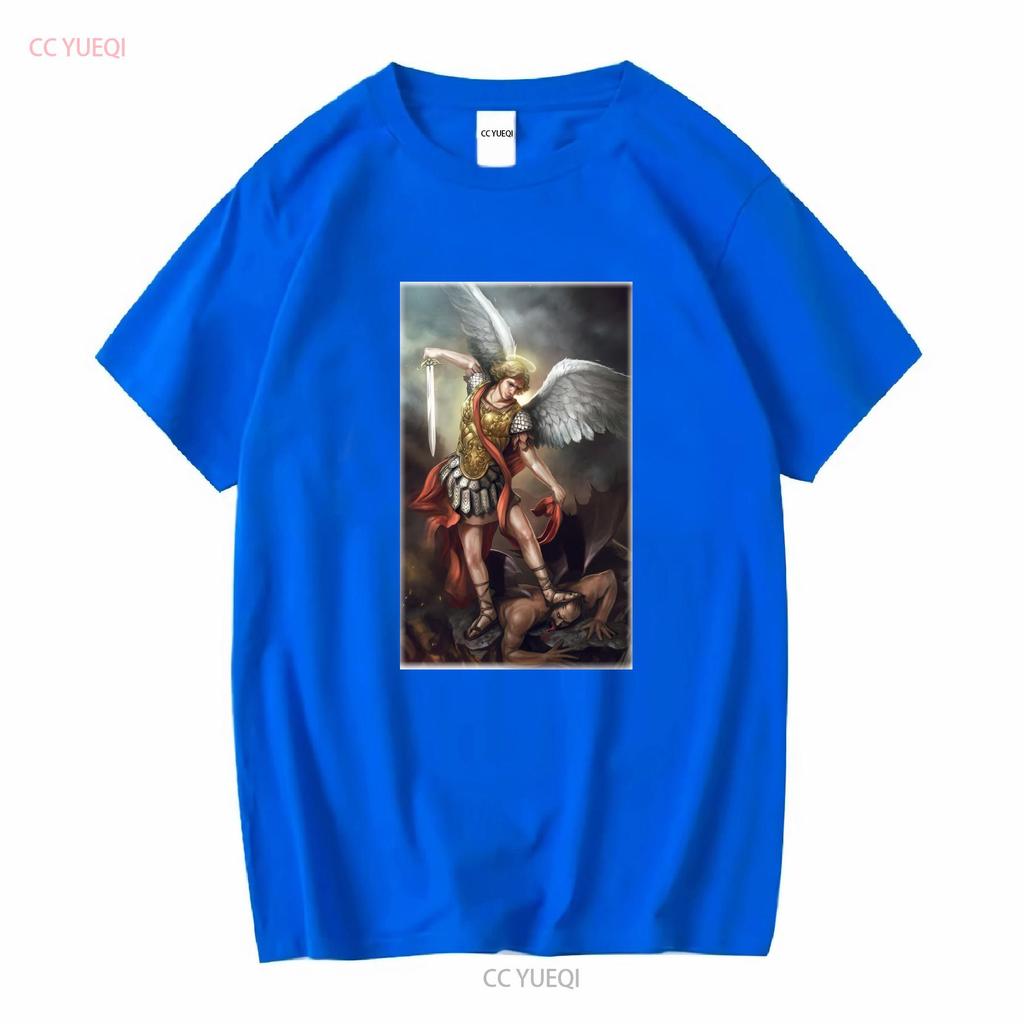 Catholic Natural T Shirt Saint Michael Archangel V11 Vintage Sizes S 5XL Vintage Washed Homme Fashion Soft Breathable