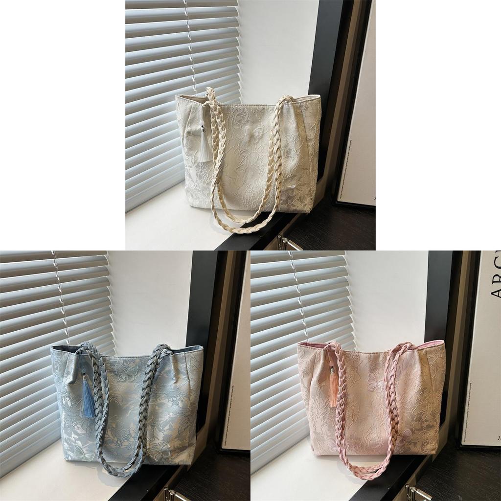 New Chinese Style Large Capacity Tote Bag For Women With Lace Accents For Daily Use