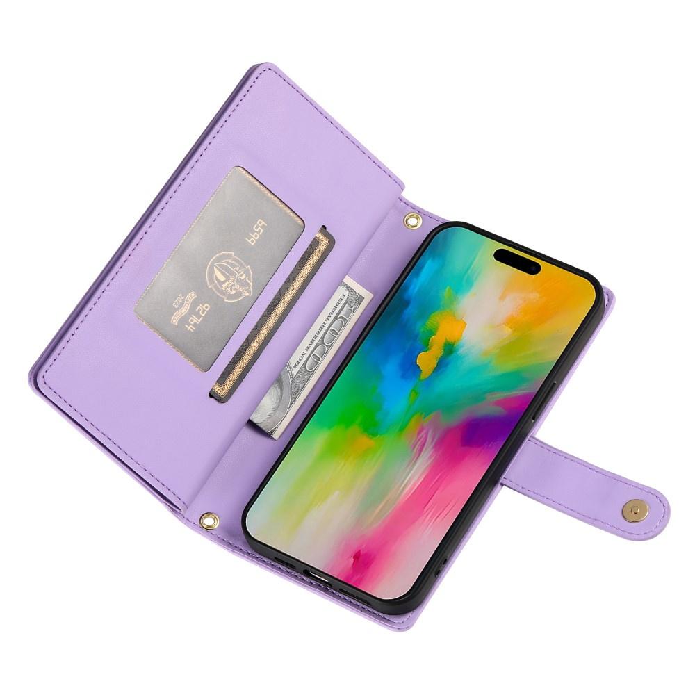 iPhone 16 Pro Flip Case, Wallet Zipper Pocket, Purple