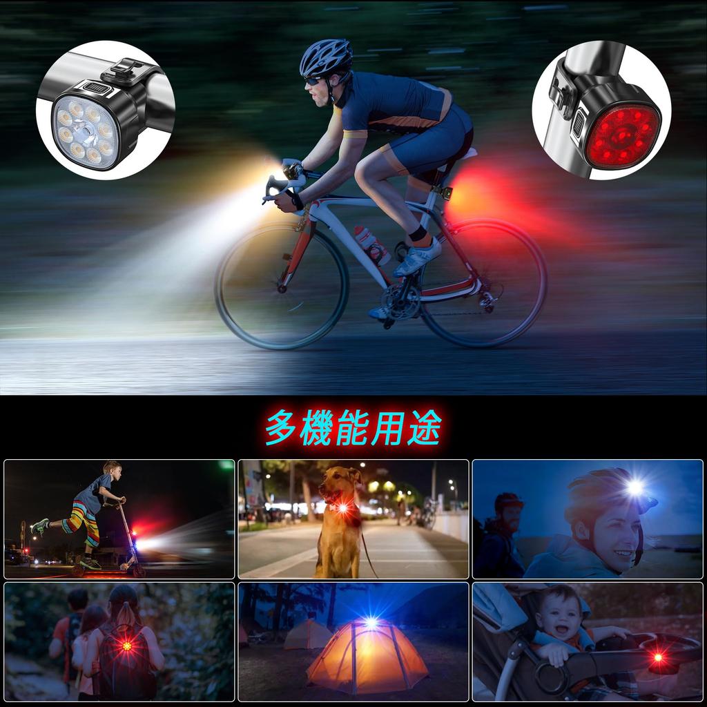 USB Rechargeable Bicycle Headlight and Taillight with 9 Super Bright Lighting IP65 Ideal for Commuters and Schoolchildren LEDs, 8+7 Modes, Waterproof,