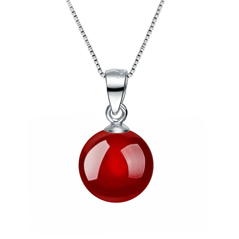 Sterling Silver Agate Pendant Necklace - Fashionable Simple Gift for Girlfriend, Christmas Luxury Jewelry Clavicle Chain