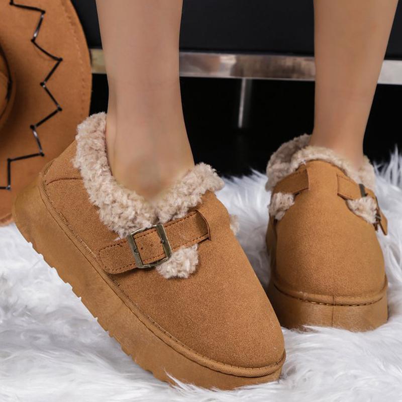 Fashion Adjustable Buckle Platform Snow Boots Women Solid Color Faux Suede Snow Boots Woman Soft Short Plush Warm Shoes Winter 2025