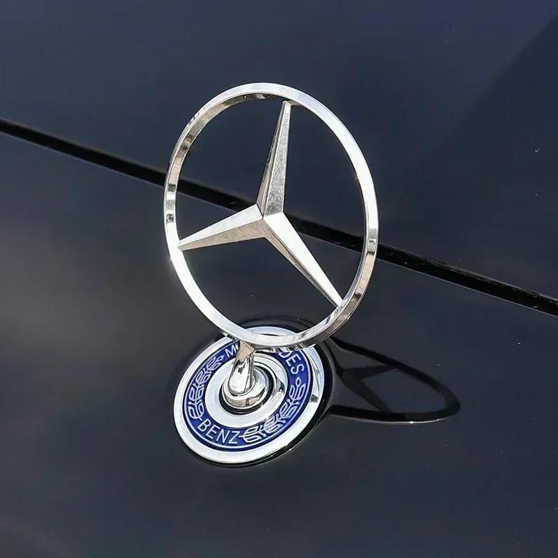 MOFL8 3D Metal Blue Chrome Star Bonnet Hood Logo Emblem Badge For Mercedes Benz W203 W204 W205 W210 W211 W212 W213 W214 W220 W221 W222