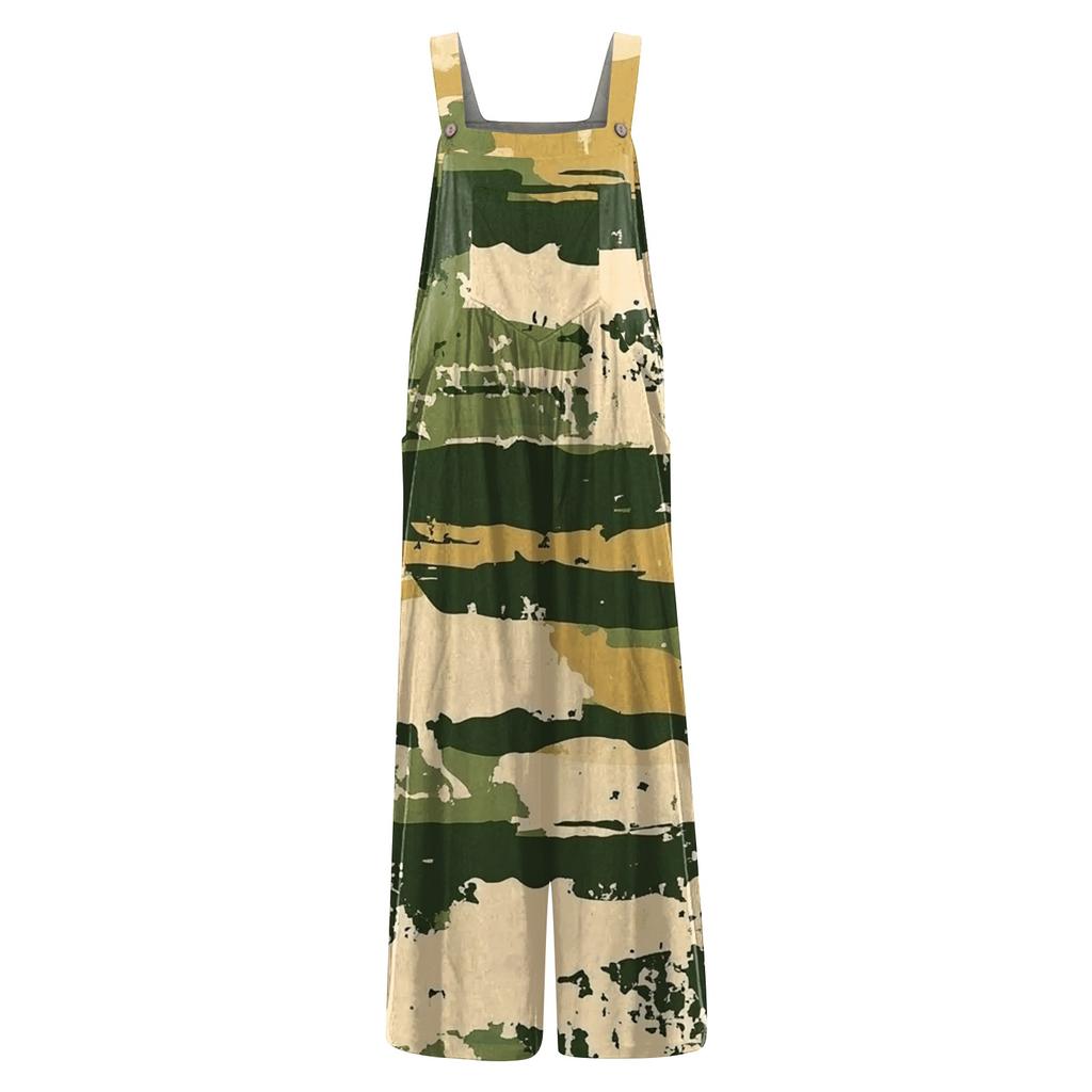 Womens Casual Overalls Jumpsuits Adjustable Straps Sleeveless Print Comfy Rompers With Pocket