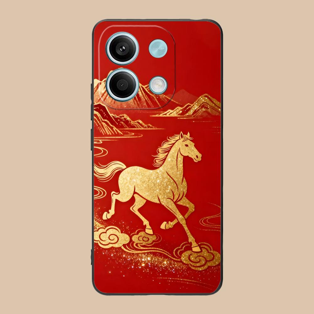 Golden Horse Year Mobile Phone Case for POCO M7 M6 M5 M4 M3 X7 X6 X5 X4 X3 Pro GT 5G Colorful Printing Cover Cover Pretty Luxury