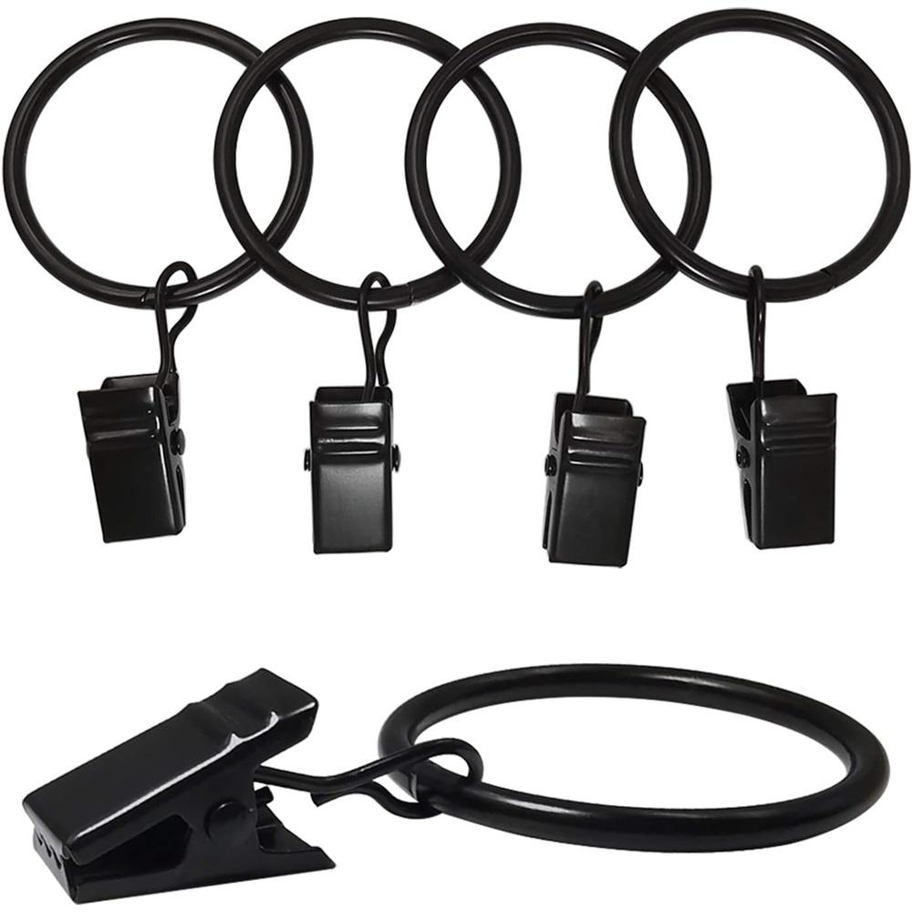 40 Pack Curtain Rings With Clips, Drapery Clips With Rings, Drapes Rings 1.5 In Interior Diameter, Fits Up To 1.2 In Curtain Rod, Black