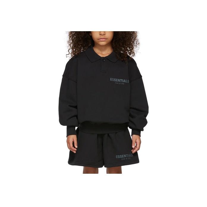

Fear of God Essentials FW21 Kids Black French Terry Long Sleeve Polo Детские топы FOG-FW21-191 L