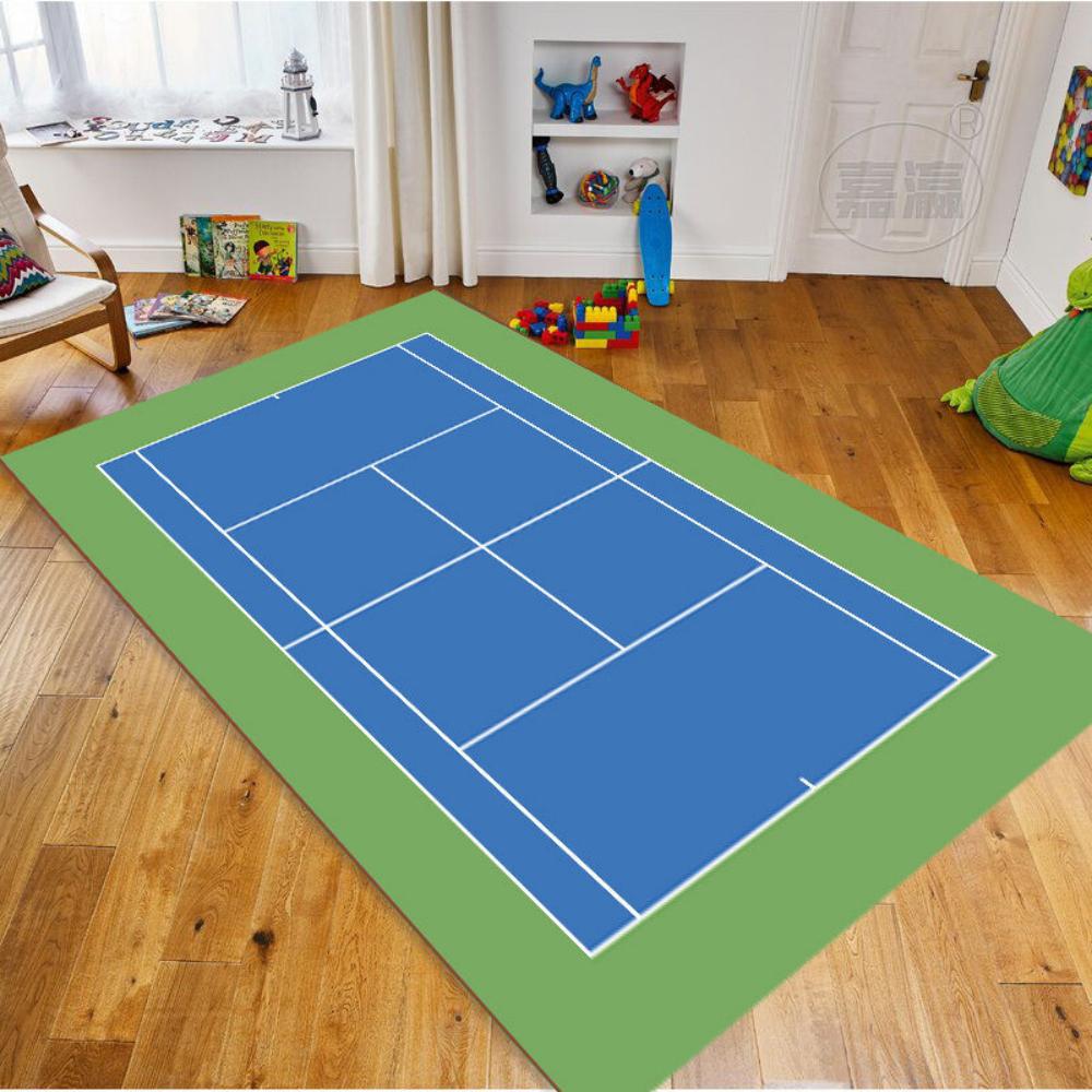 Tapete com Padrão de Quadra de Tênis Esportivo Multicor Antiderrapante Tapete para Sala de Estar Quarto Entrada Tapete Durável Bonito