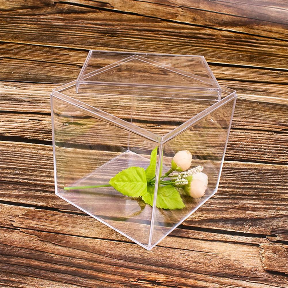 4Pcs Wedding Clear Candy Box Plastic Transparent Square Cube Box Portable Lid Case Storage Organizer