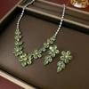 European & American Style Zircon Plum Blossom Necklace & Earrings Set – Green, Transparent, Chic Clavicle Design