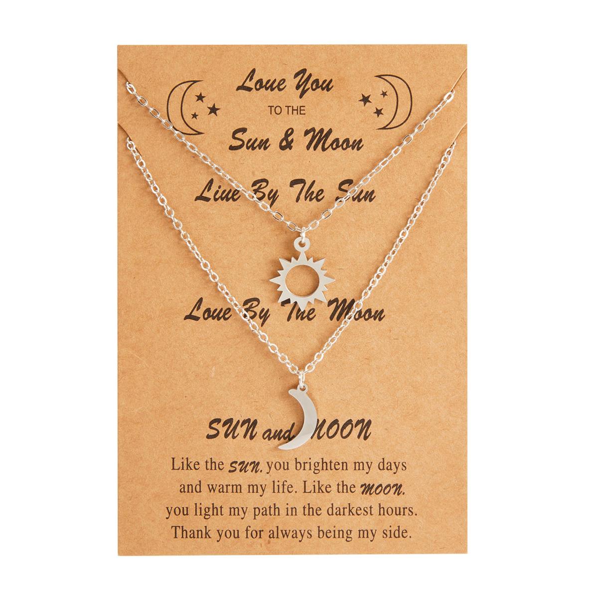 

Vintage Stainless Steel Sun Moon Pendant Couple Necklace For Women Men Fashion Hollow Sun Moon Choker Friendship Jewelry Gifts
