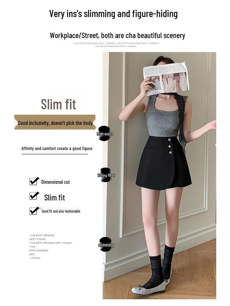 Women's High-Waisted Gray A-Line Skirt Shorts - Spring 2025 Casual Wide-Leg Design