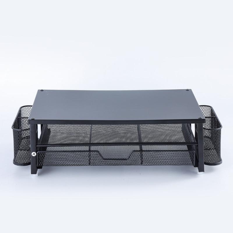 Computer Monitor Stand with Drawer and Side Storage Metal Screen Stand Multifunctional Desk Shelf for Computer Laptop