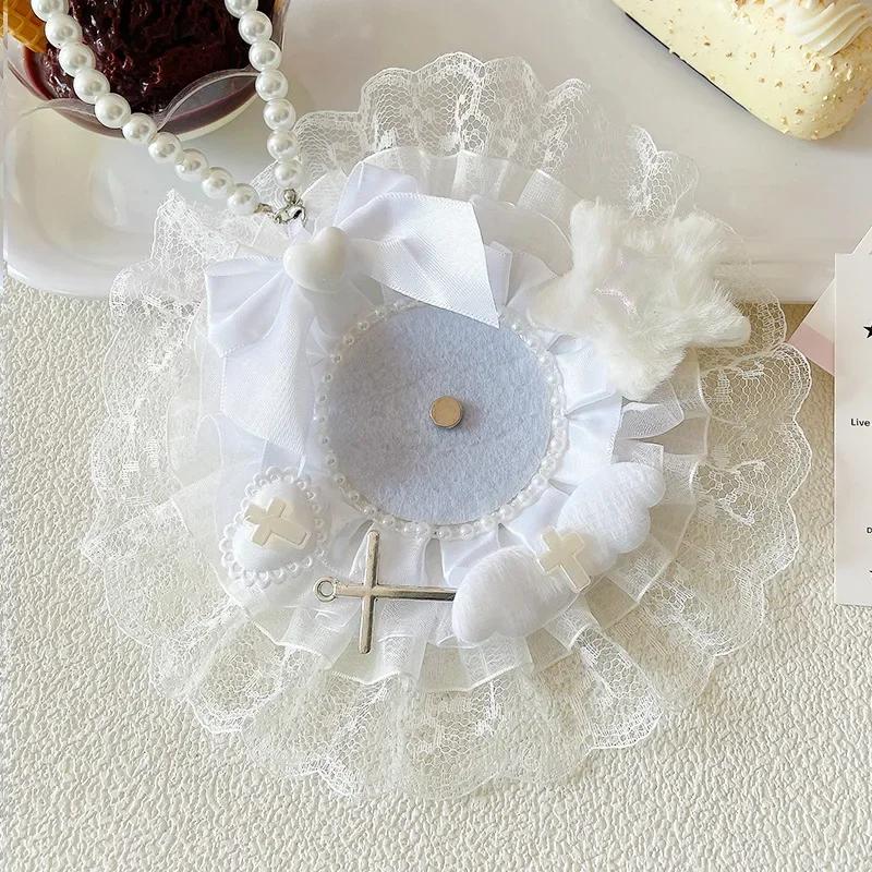 

5,8 см креативный дизайн кавайный значок держатель для демонстрации значка милый кружевной протектор звезды с шнурком модный чехол-зажим для значка белый