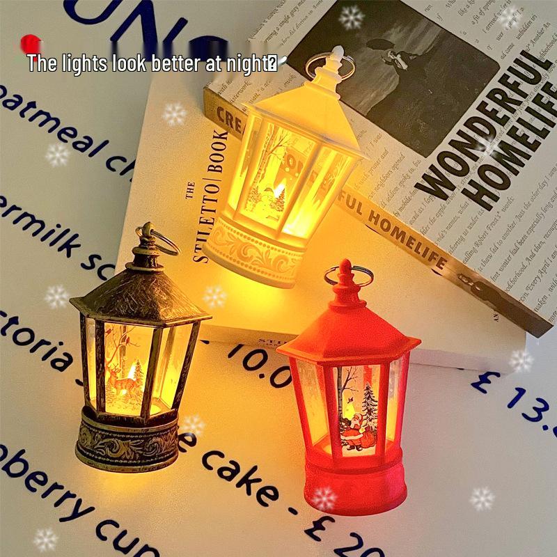 Weihnachts-LED-Windlaterne Kerzenlampe - Retro Tragbare Dekoration Ornament