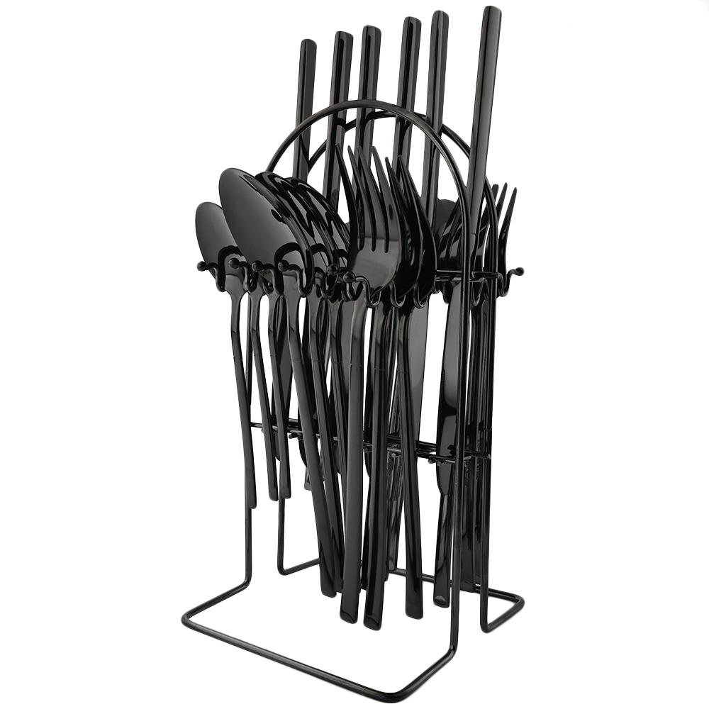 24-teiliges Regenbogen-Besteck-Set mit Halter, 304 Edelstahl, Besteck, Messer, Gabel, Löffel, Geschirr, Party-Küche, Besteck-Set mit Aufbewahrungsregal