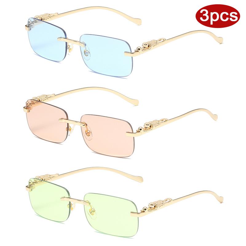 Protective Glasses 3pcs Fashion Rimless Metal Square Sunglasses Women Candy Color Design Sun Glasses Outdoor Shades Female UV400