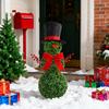 Christmas Snowman Topiary 31" Artificial Snowman Shaped Topiary Tree with Red Bow Santa Hat Faux Boxwood Topiary for Home Front Porch Garden Decor