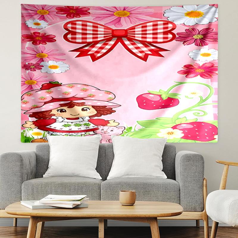 Strawberry Shortcake Print Tapestry, Lightweight Wall Hanging, for Bedroom, Dorm, Living Room, Home Art Decor, Birthday Christmas Gift for Friends
