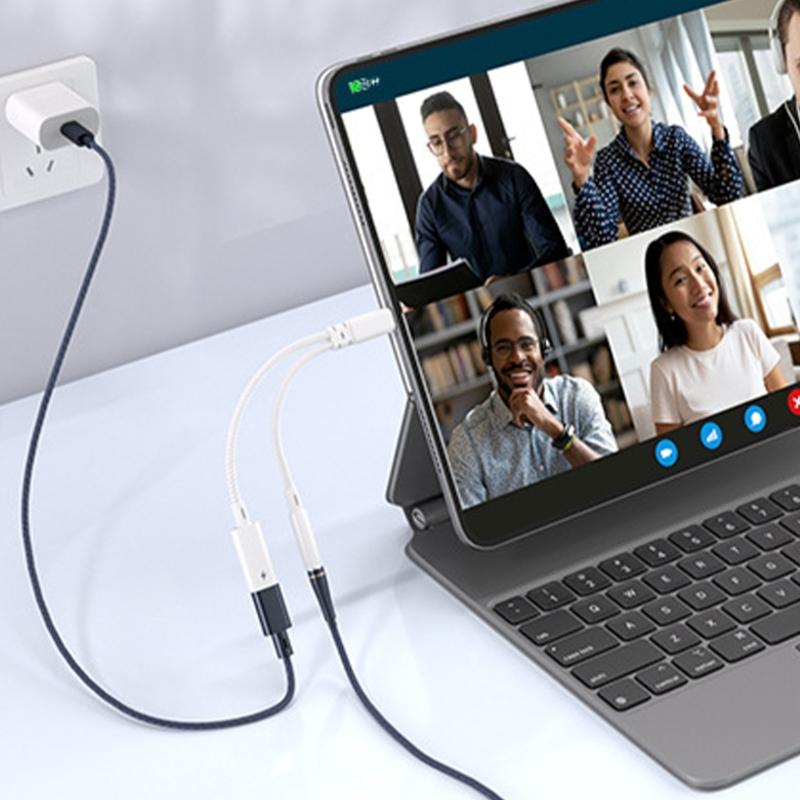 USB C auf 3,5mm Anschluss USB C Splitter Adapter Ladekabel Draht 2 in 1 Unterstützt 15W Schnellladung für Kopfhörer Tablets